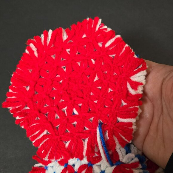 Set (8) VTG Handmade Red White Blue Crochet Coaster Trivet 5" Patriotic Hot Pads - Picture 3 of 8